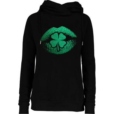 St PatrickS Day Irish Leaf Clover Lips Womens Funnel Neck Pullover Hood