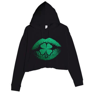 St PatrickS Day Irish Leaf Clover Lips Crop Fleece Hoodie