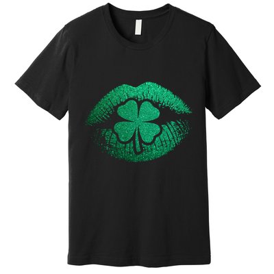 St PatrickS Day Irish Leaf Clover Lips Premium T-Shirt