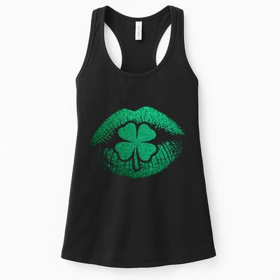 St PatrickS Day Irish Leaf Clover Lips Womens Tank Top