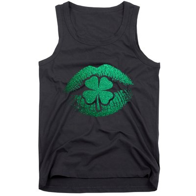 St PatrickS Day Irish Leaf Clover Lips Tank Top