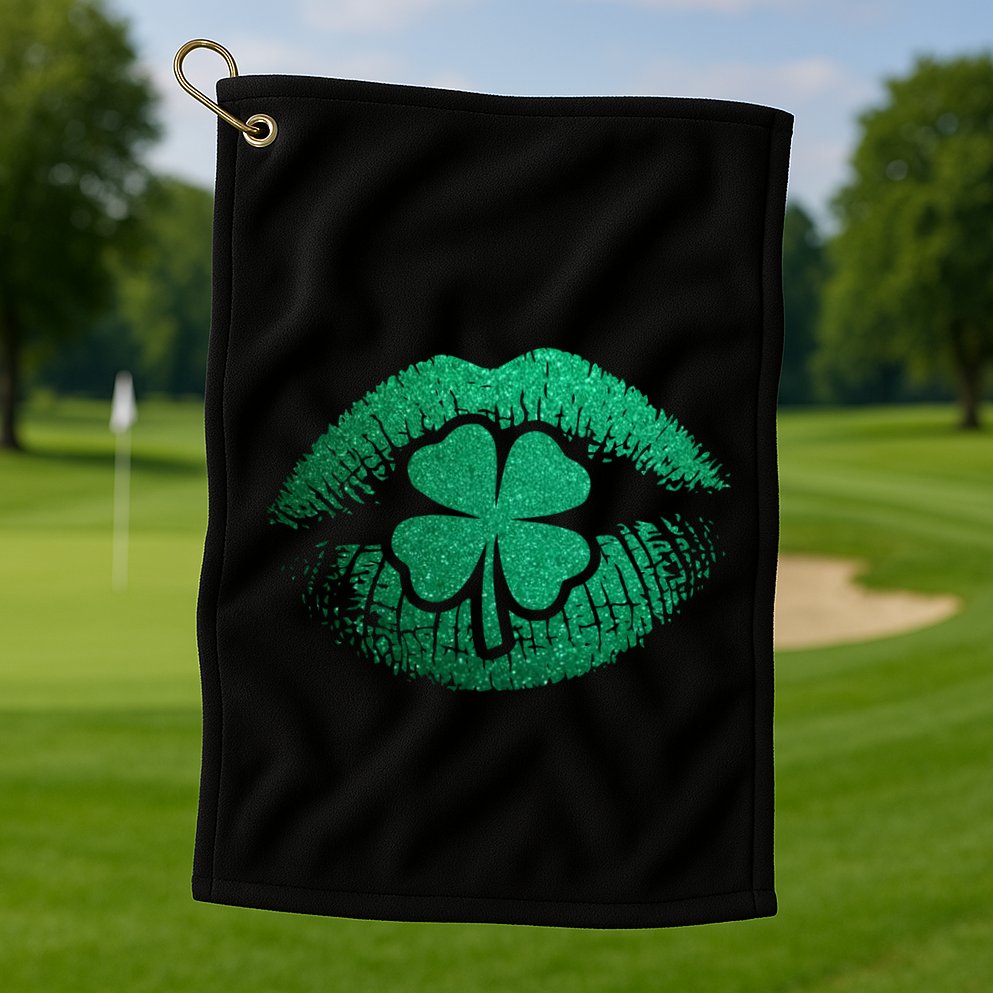 St PatrickS Day Irish Leaf Clover Lips Golf Towel