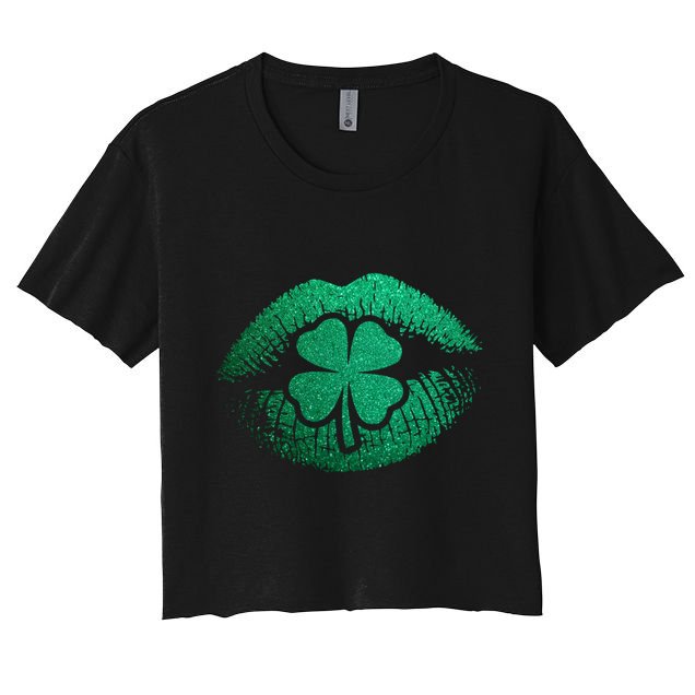 St PatrickS Day Irish Leaf Clover Lips Crop Top