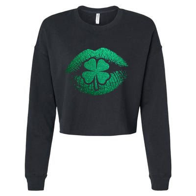 St PatrickS Day Irish Leaf Clover Lips Cropped Pullover Crew