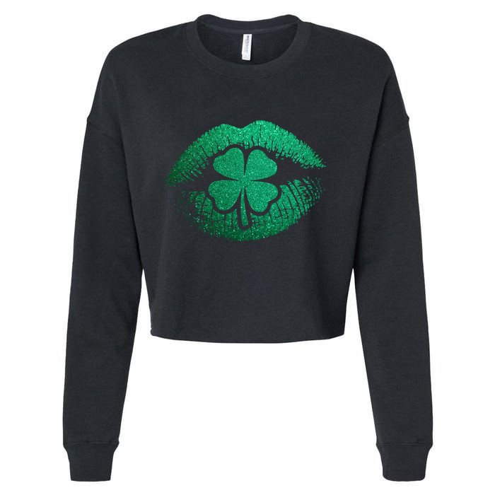 St PatrickS Day Irish Leaf Clover Lips Cropped Pullover Crew