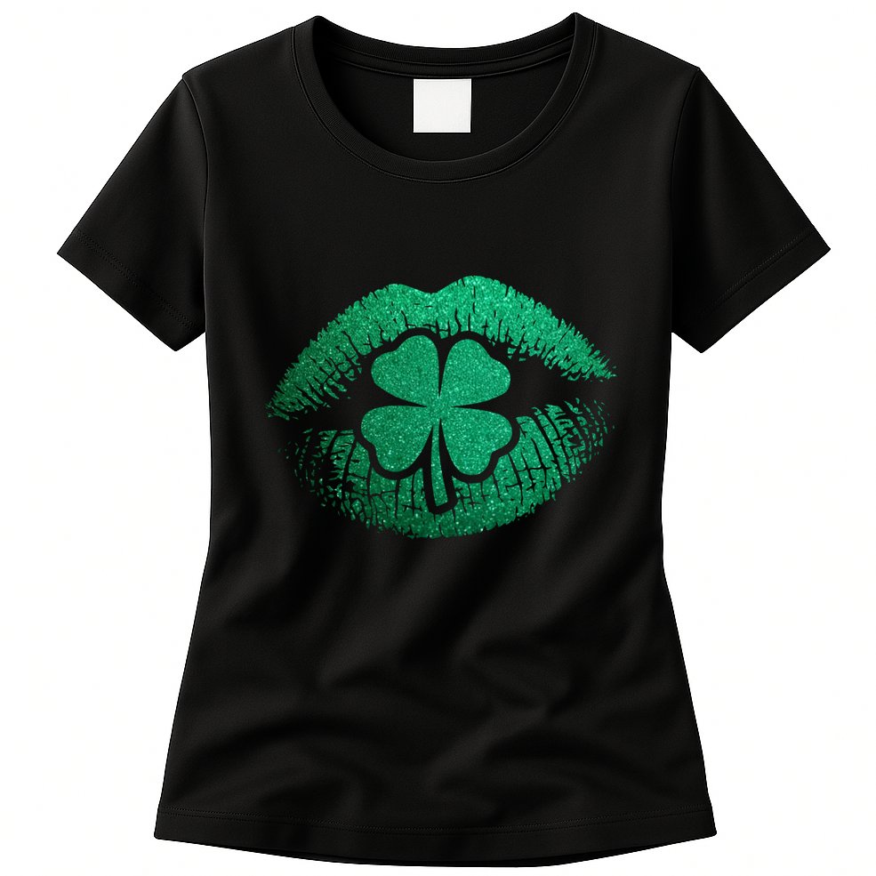 St PatrickS Day Irish Leaf Clover Lips Womens T-Shirt