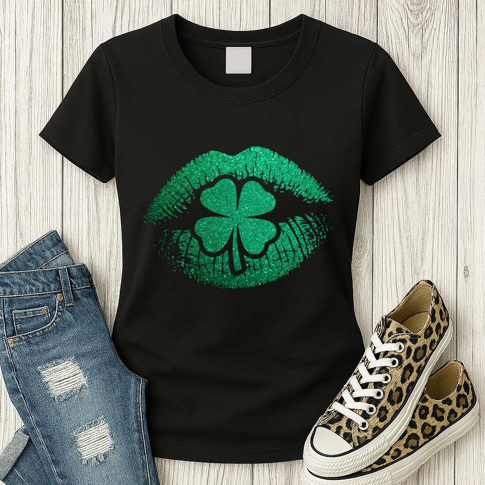 St PatrickS Day Irish Leaf Clover Lips Womens T-Shirt