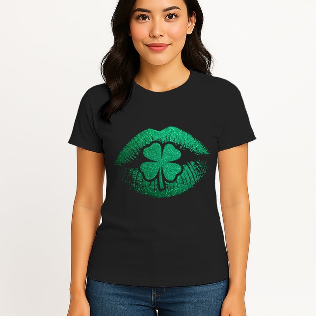 St PatrickS Day Irish Leaf Clover Lips Womens T-Shirt