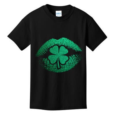 St PatrickS Day Irish Leaf Clover Lips Kids T-Shirt