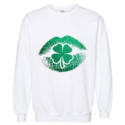 St PatrickS Day Irish Leaf Clover Lips Garment-Dyed Sweatshirt