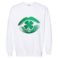 St PatrickS Day Irish Leaf Clover Lips Garment-Dyed Sweatshirt
