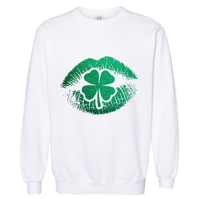 St PatrickS Day Irish Leaf Clover Lips Garment-Dyed Sweatshirt