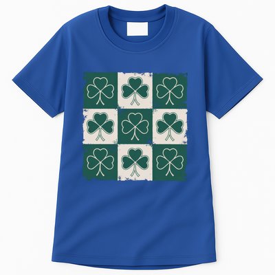 St Patricks Day Retro Clover Checkerboard Lucky Charm Cute Gift Tall T-Shirt