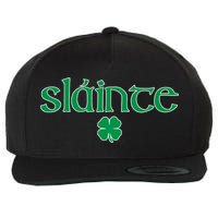 Slainte Patricks Day Shamrock Wool Snapback Cap