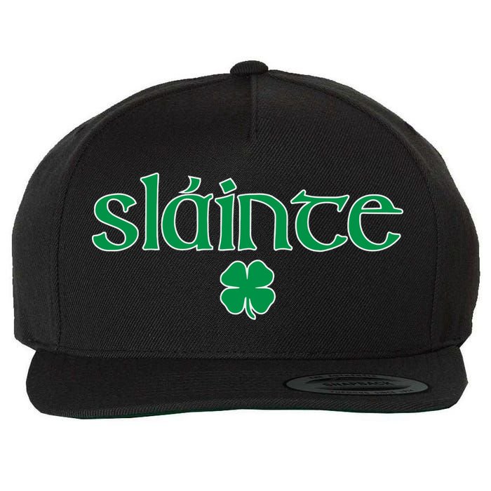 Slainte Patricks Day Shamrock Wool Snapback Cap