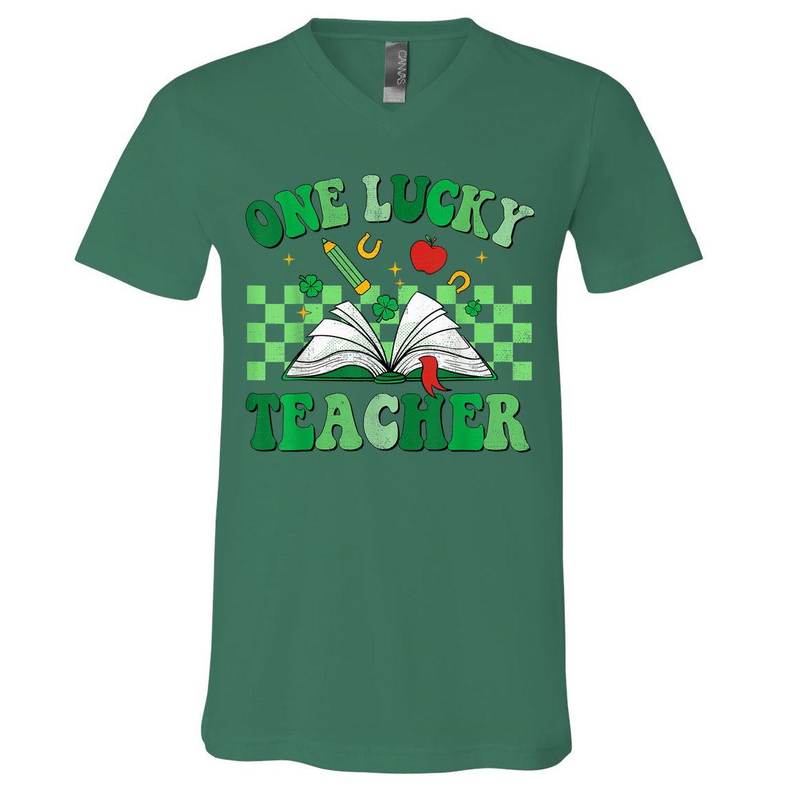St Patricks Day Teacher Shirt One Lucky Teacher Shamrock V-Neck T-Shirt
