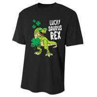 St Patricks Day Lucky Saurus Rex T-Rex Performance Sprint T-Shirt