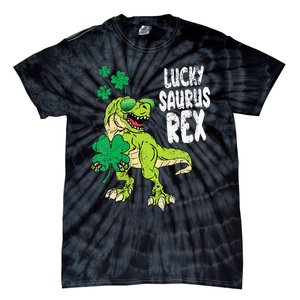 St Patricks Day Lucky Saurus Rex T-Rex Tie-Dye T-Shirt