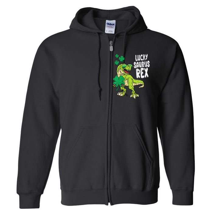 St Patricks Day Lucky Saurus Rex T-Rex Full Zip Hoodie