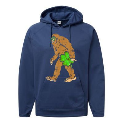 St Patricks Day Funny Bigfoot Shamrock Sasquatch Irish Performance Fleece Hoodie