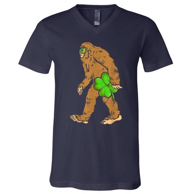 St Patricks Day Funny Bigfoot Shamrock Sasquatch Irish V-Neck T-Shirt