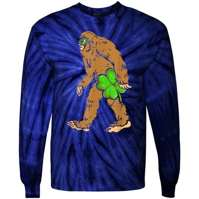 St Patricks Day Funny Bigfoot Shamrock Sasquatch Irish Tie-Dye Long Sleeve Shirt