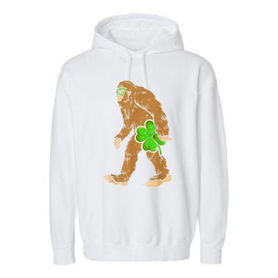 St Patricks Day Funny Bigfoot Shamrock Sasquatch Irish Garment-Dyed Fleece Hoodie