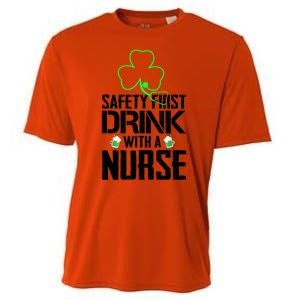 St PatrickS Day Safety First Drink With A Nurse Beer Lovers Gift Cooling Performance Crew T-Shirt