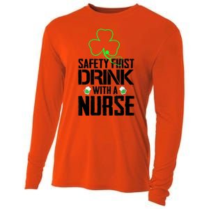 St PatrickS Day Safety First Drink With A Nurse Beer Lovers Gift Cooling Performance Long Sleeve Crew