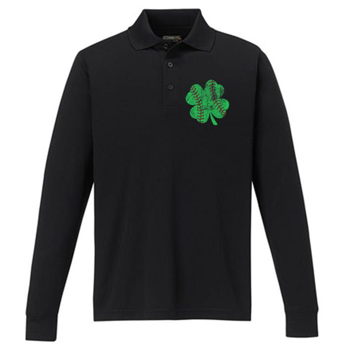 St Patricks Day Shamrock Baseball Saint Paddy's Performance Long Sleeve Polo