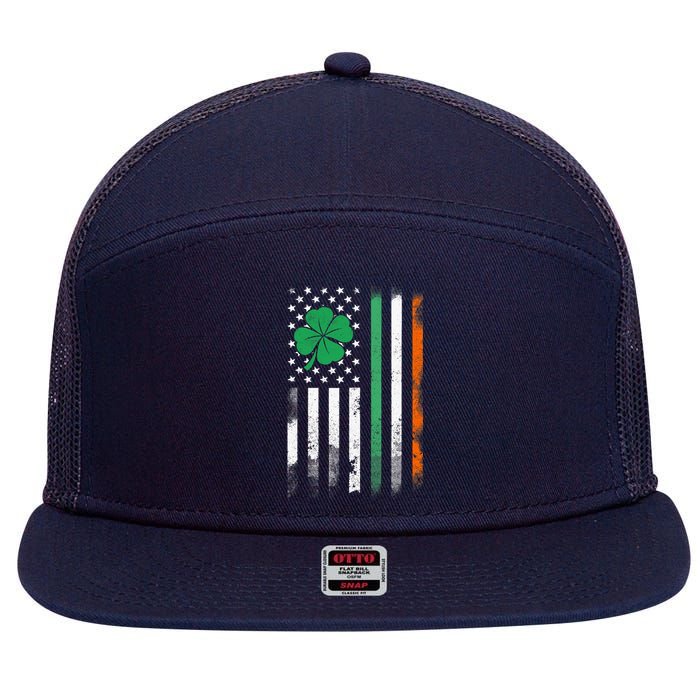 St Patrick's Day Irish American Flag Vintage Shamrock Lucky 7 Panel Mesh Trucker Snapback Hat