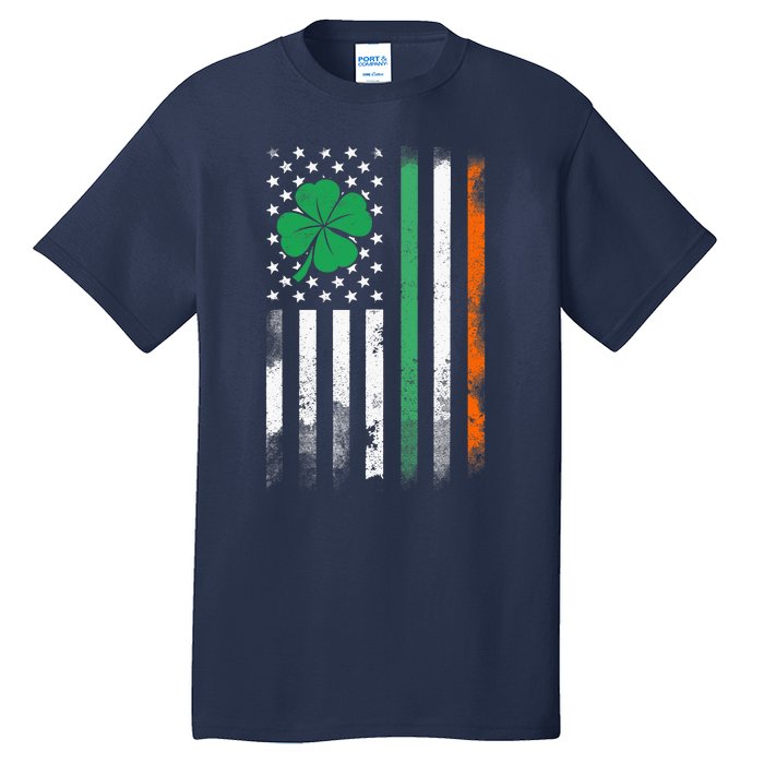 St Patrick's Day Irish American Flag Vintage Shamrock Lucky Tall T-Shirt