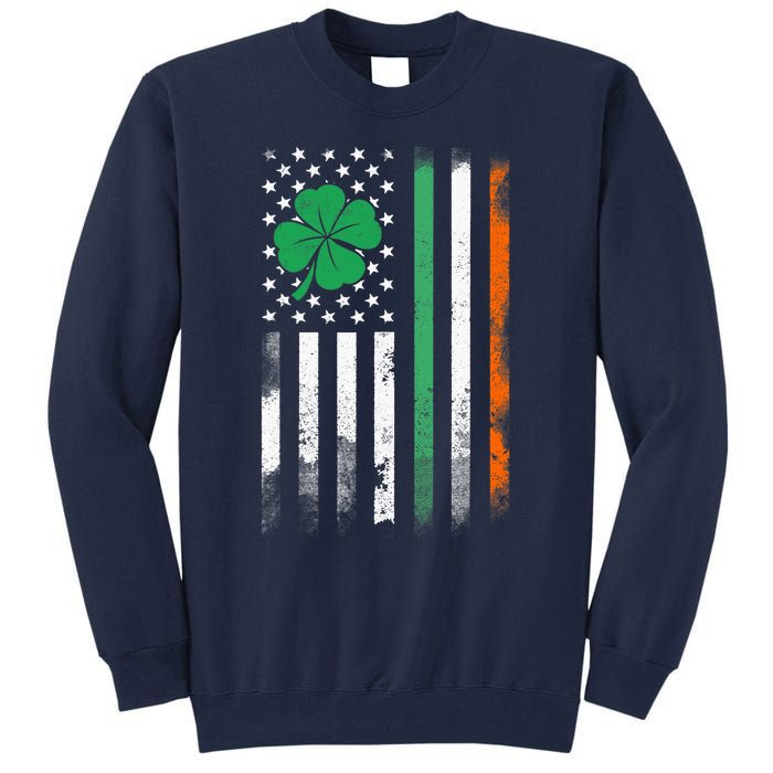 St Patrick's Day Irish American Flag Vintage Shamrock Lucky Tall Sweatshirt