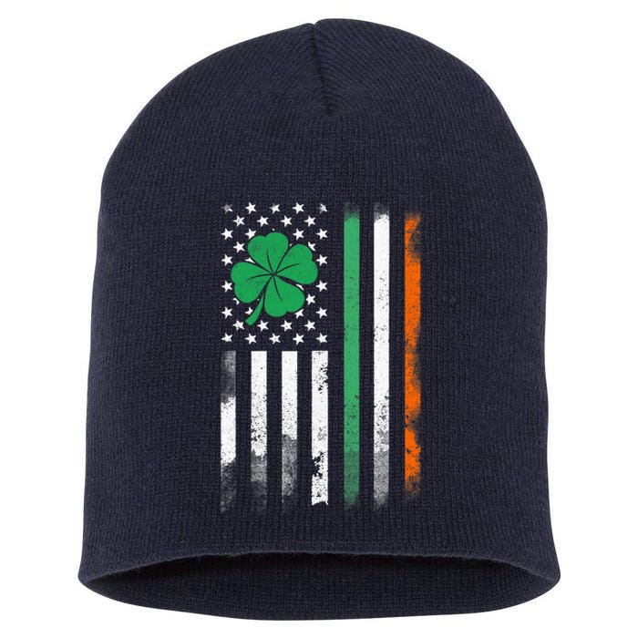 St Patrick's Day Irish American Flag Vintage Shamrock Lucky Short Acrylic Beanie