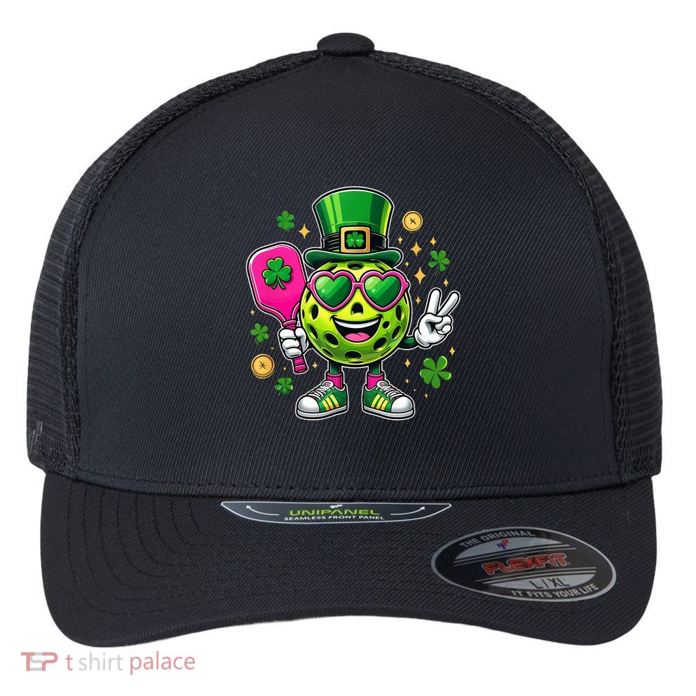 St. Patrick's Day Funny Lucky Pickleball Irish Shamrock Flexfit Unipanel Trucker Cap