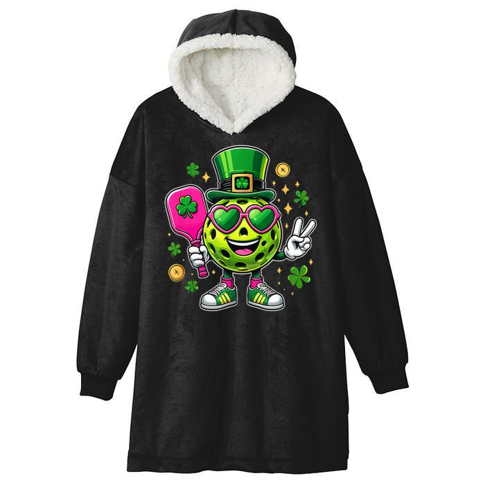 St. Patrick's Day Funny Lucky Pickleball Irish Shamrock Hooded Wearable Blanket