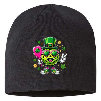 St. Patrick's Day Funny Lucky Pickleball Irish Shamrock Sustainable Beanie