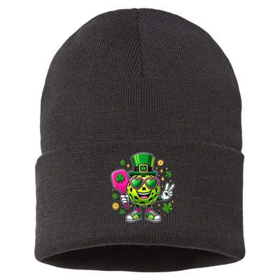 St. Patrick's Day Funny Lucky Pickleball Irish Shamrock Sustainable Knit Beanie
