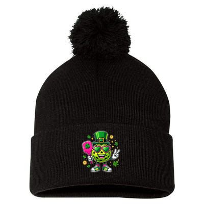 St. Patrick's Day Funny Lucky Pickleball Irish Shamrock Pom Pom 12in Knit Beanie