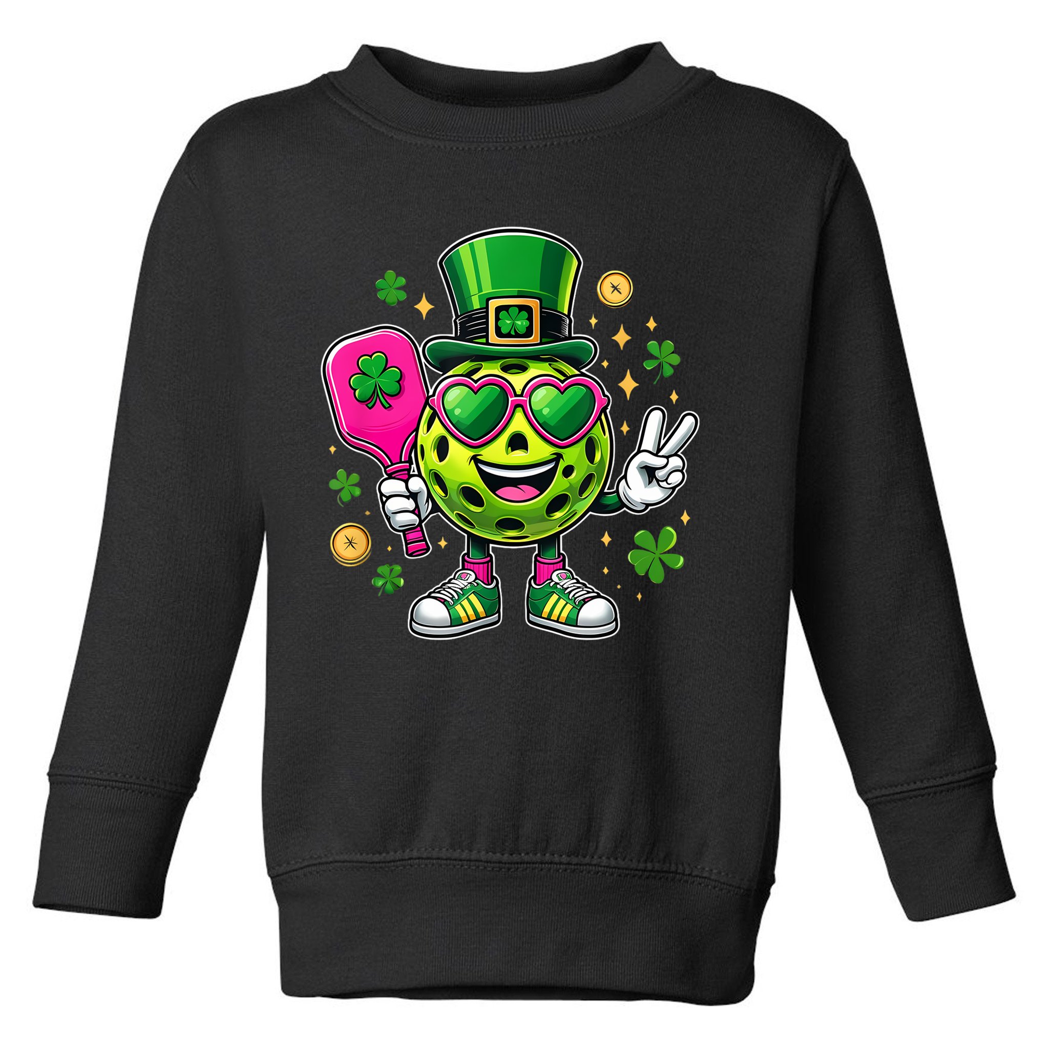 St. Patrick's Day Funny Lucky Pickleball Irish Shamrock Toddler Sweatshirt