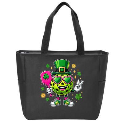 St. Patrick's Day Funny Lucky Pickleball Irish Shamrock Zip Tote Bag