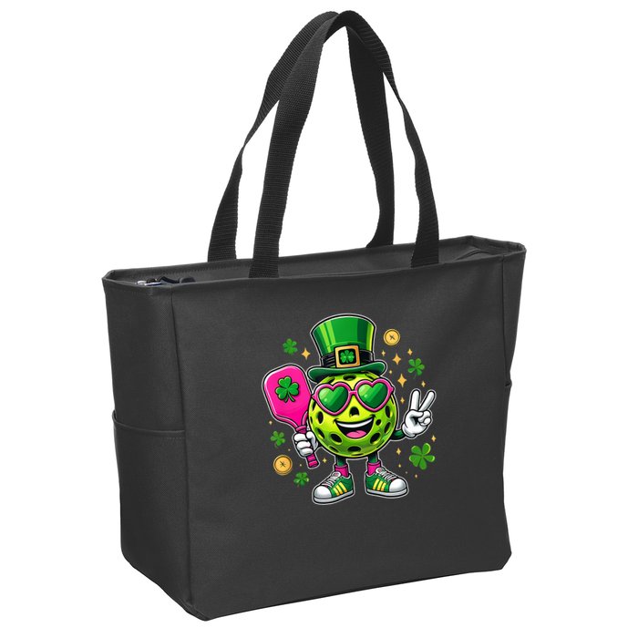 St. Patrick's Day Funny Lucky Pickleball Irish Shamrock Zip Tote Bag