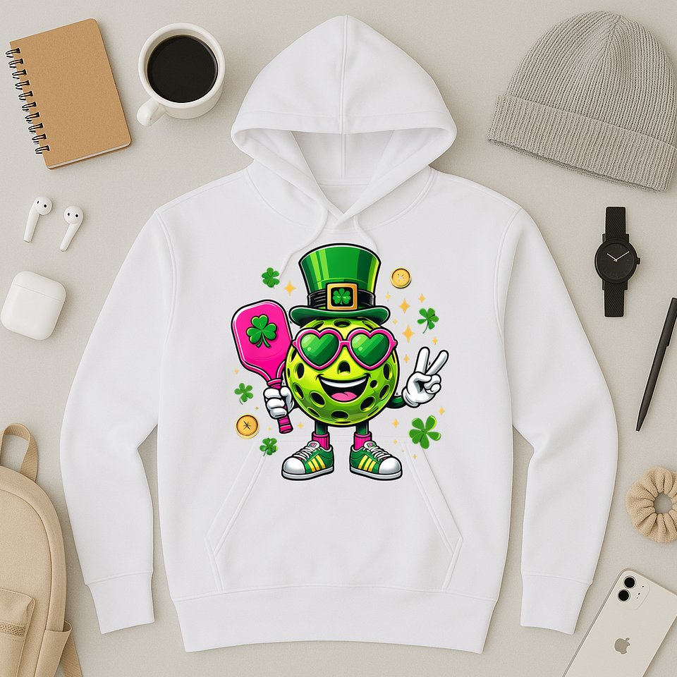 St. Patrick's Day Funny Lucky Pickleball Irish Shamrock Hoodie