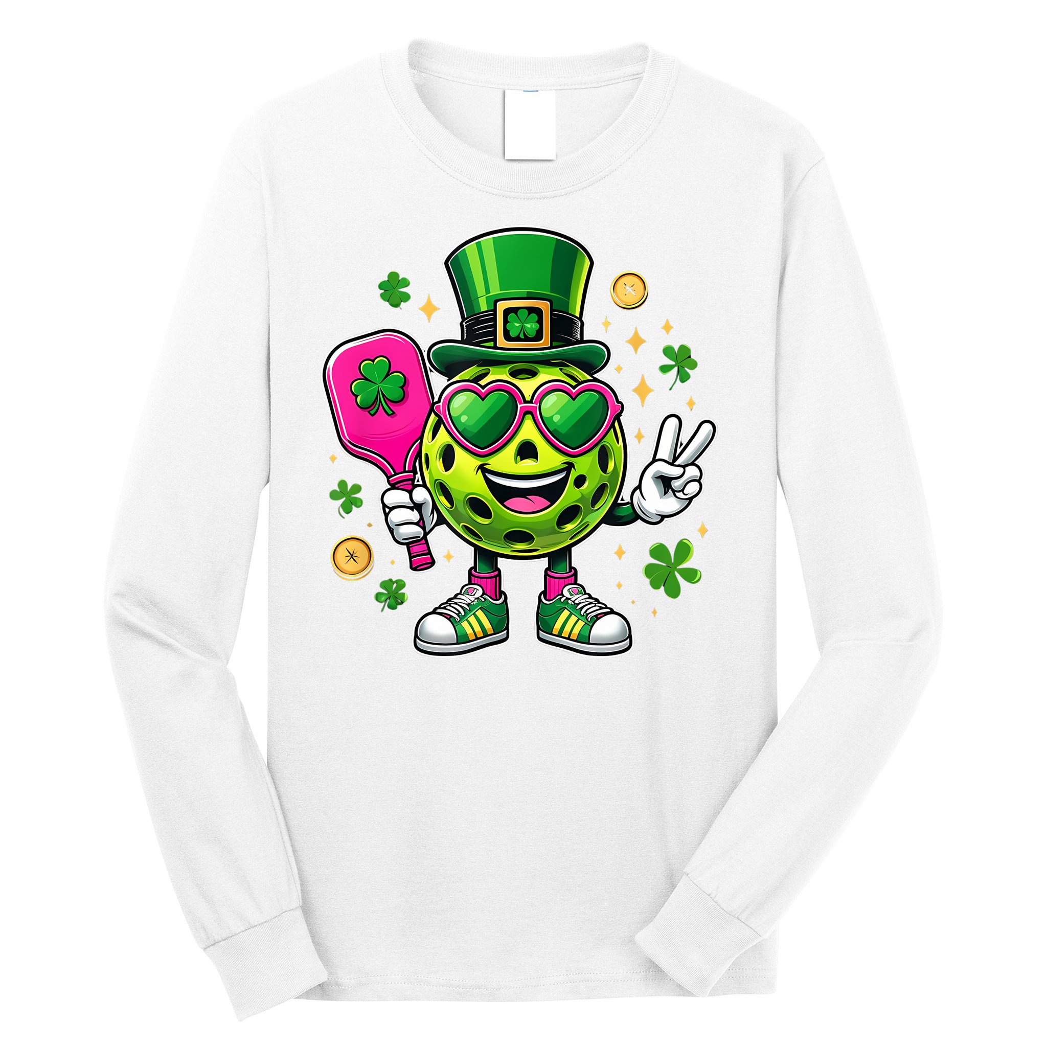 St. Patrick's Day Funny Lucky Pickleball Irish Shamrock Long Sleeve Shirt