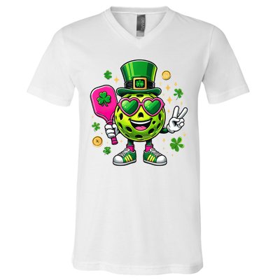 St. Patrick's Day Funny Lucky Pickleball Irish Shamrock V-Neck T-Shirt