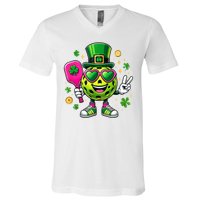 St. Patrick's Day Funny Lucky Pickleball Irish Shamrock V-Neck T-Shirt