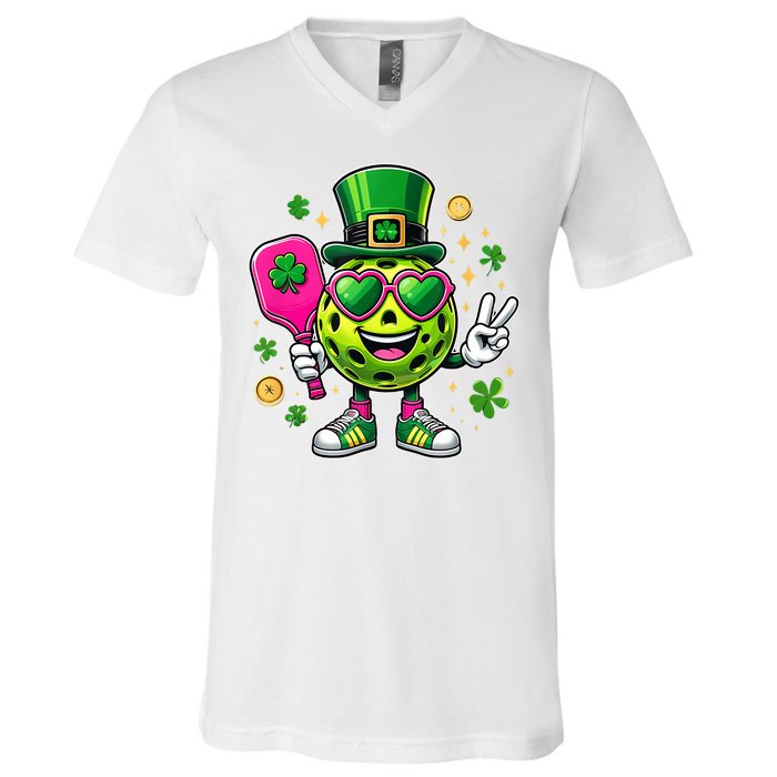 St. Patrick's Day Funny Lucky Pickleball Irish Shamrock V-Neck T-Shirt