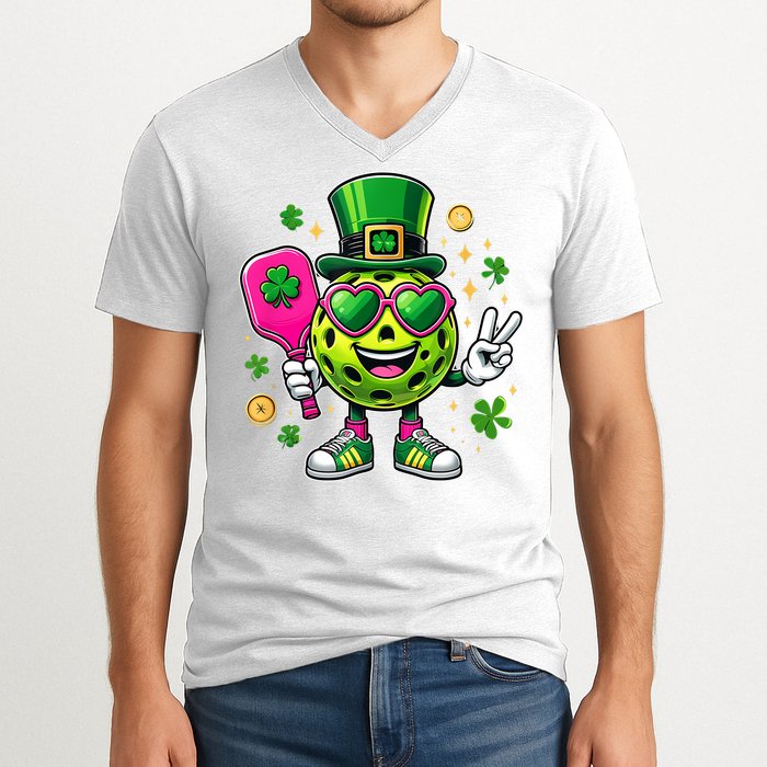 St. Patrick's Day Funny Lucky Pickleball Irish Shamrock V-Neck T-Shirt