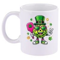 St. Patrick's Day Funny Lucky Pickleball Irish Shamrock 11oz C Handle Ceramic Mug