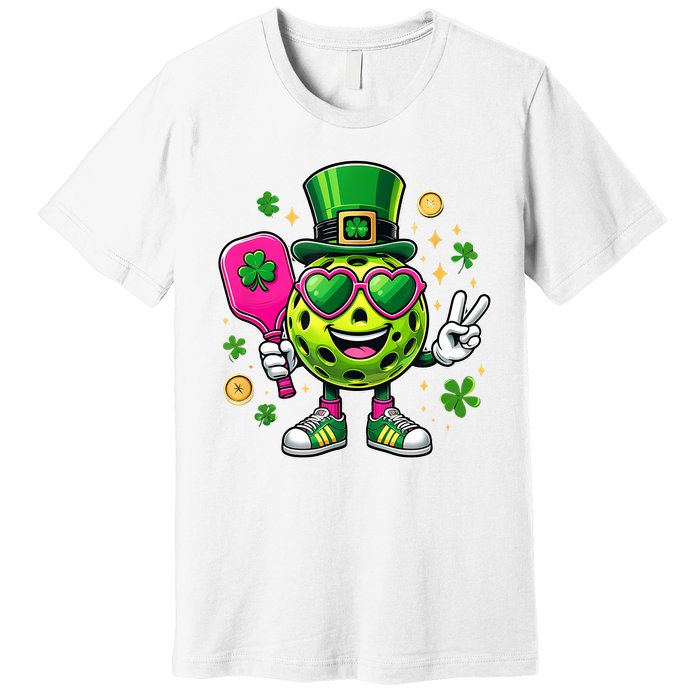 St. Patrick's Day Funny Lucky Pickleball Irish Shamrock Premium T-Shirt